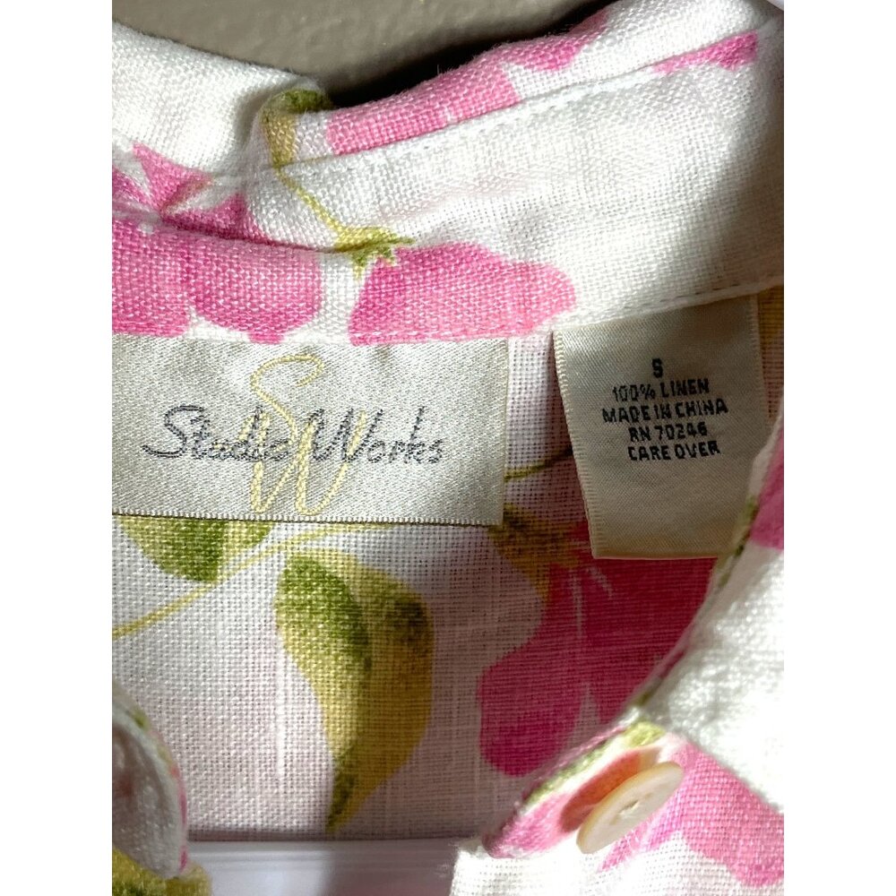 Studio Works Floral Linen Shirt Cottagecore Button Fairy Spring Layers Womens S - Picture 2 of 10